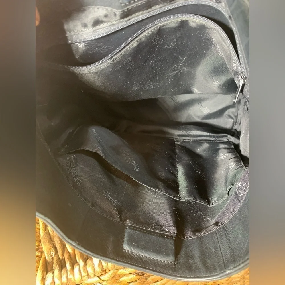 Fossil Black Leather Embossed Hobo Bag Clean